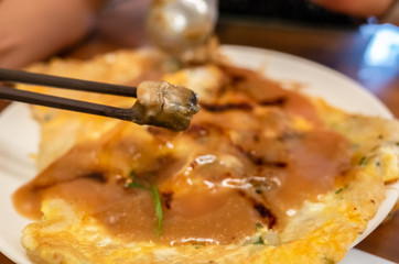Taiwanese snack of oyster omelet