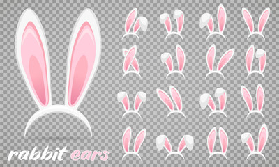 Easter Rabbit ears icons - big set. Collection of masks bunny ear on transparent background. Cute headband stickers. Vector illustration - 329611924