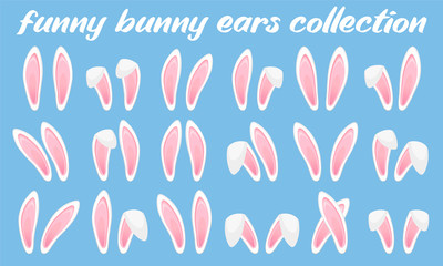 Easter Rabbit ears icons - big set. Collection of masks bunny ear on transparent background. Cute headband stickers. Vector illustration - 329611966