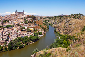 Top view of the historic city center and the Tagus River. Toledo. Spain