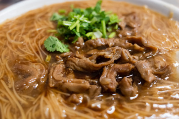 Taiwan snack of thin noodles with pork intestine