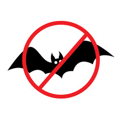 Coronavirus related restriction sign with bat vector in flat design.