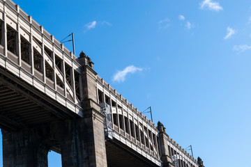 A segment of the High Level Bridge structure that spans the River Tyne in Newcastle upon Tyne.