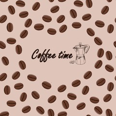Seamless coffee pattern, colorful background, illustration for textiles