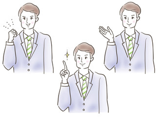 スーツ男性セット　手描き　パステル画