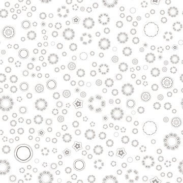 Seamless pattern with small mandalas, with round lace flowers isolated on white