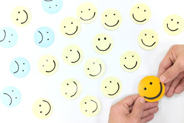Smiling faces group set in white background. Positivity, spread happiness and attraction concept.