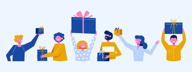 Vector set of people with gifts