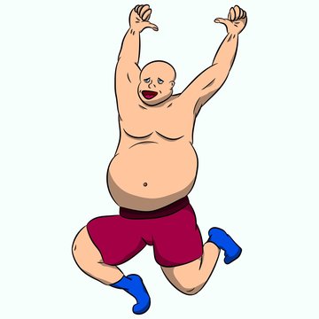 Happy and funny fat man. Vector drawing.