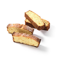 Four Pieces of Classic Sponge Cake, Biscuit or Biscotto Isolated