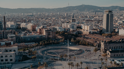 aerial views of the traffic of the beautiful city, Barcelona