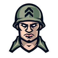 Professional logo american soldier, sport mascot, icon angry warrior. Vector illustration, isolated on white background. Simple shape for design emblem, symbol, sign, badge, label, stamp.	 - obrazy, fototapety, plakaty