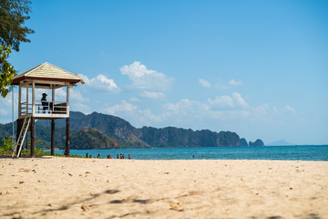 Tower and take care of tourists on the beach. 