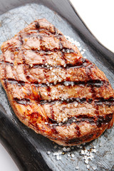 Ribeye steak with salt and spices