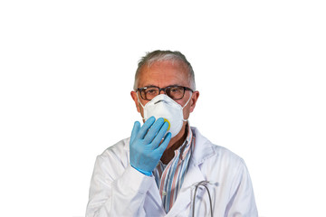 A doctor coughs protected by an anti-virus mask.