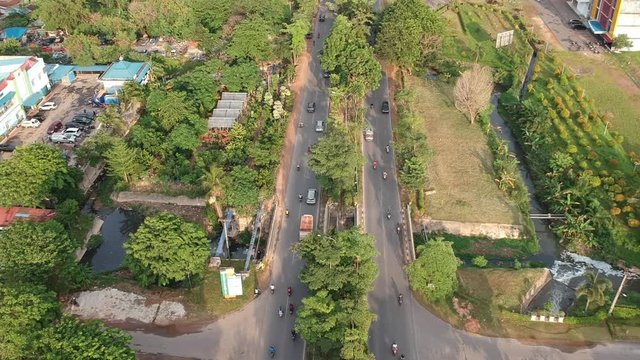 Aerial view of traffic on a two-way street, batam city, indonesia