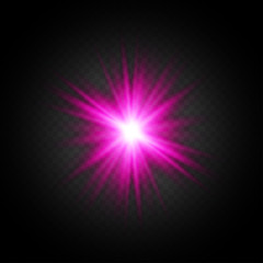 Light flare on black background. Holiday glowing backdrop. Lens flare, glow light effect. Night glow effect. Disco design. Christmas decoration. Bright glowing star. Vector illustration.