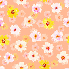 Decorative hand drawn watercolor seamless pattern of white spring flowers. Floral wildflowers illustration for greeting card, invitation, wallpaper, wrapping paper, fabric, textile, packaging