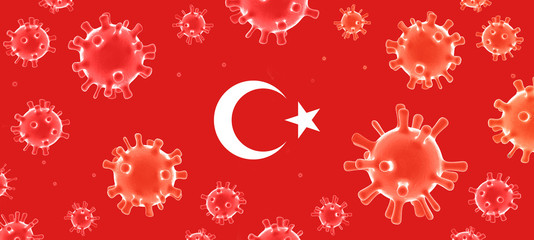 Novel coronavirus disease named 2019-nCoV with Turkey flag 3d illustrator