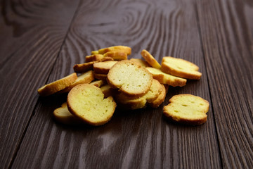 Bruschette chips, sliced grilled bread, beer snacks