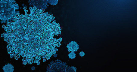 Corona virus 2019 novel coronavirus 2019, 2019-nCoV Covid-19  Coronavirus disease COVID-19 infection 3D medical illustration. pathogen respiratory influenza covid virus cells. Dangerous world 