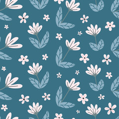 Fototapeta na wymiar Vector seamless cute minimalistic cherry flowers pattern. Doodle handmade background with white pink buds and flowers. Stylized, graphical, spring flowers. Vector EPS 10