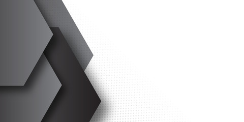 White abstract presentation background with hexagonal frame on left and blank copy space