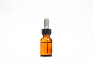 Dropper Medical Bottle. Brown Glass Pharmacy Bottle. Blank Medical bottle. Unlabeled bottle, isolated in white background