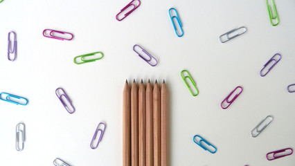 Pencils with Colorful Paper Clips on a White Background | Back To School Supplies