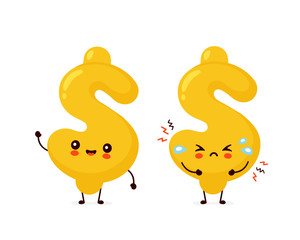 Cute happy and sad cry dollar sign character