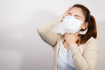 Woman wearing face mask protect filter pm2.5 anti pollution.