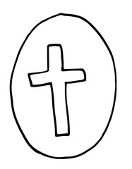 Fototapeta premium Egg with cross picture, line art, hand drawn illustration.
