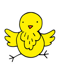 Yellow chick outline art, vector design, easter bird, hand drawn illustration.