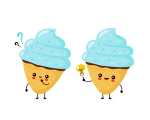 Cute happy ice cream cone with question mark