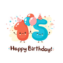 Cute numbers fifteen with balloons in festive hat