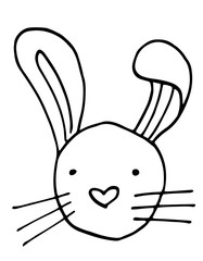 Rabbit head outline art , easter animal, coloring page