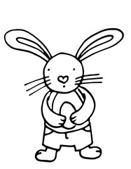 Cute bunny holding easter egg, outline illustration