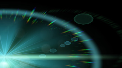 lens flare blue green isolated in black background 