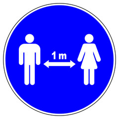 shas594 SignHealthAndSafety shas - German / Gebotsschild, Gebotszeichen: Bitte Abstand halten. - 1 meter. - english / mandatory sign: keep your distance - infection - prevention / hygiene. - g9207