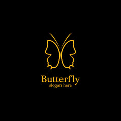 Golden butterfly on black background.logo template for beauty salon,spa salon,etc.