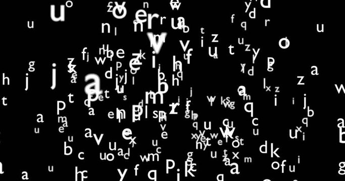 3d animated white alphabet letters floating against black background