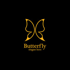 Golden butterfly on black background.logo template for beauty salon,spa salon,etc.