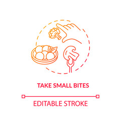Take small bites concept icon. Mindful eating, conscious nutrition idea thin line illustration. Enjoying food in small portions. Vector isolated outline RGB color drawing