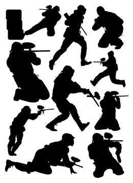 silhouettes of  paintball players vector