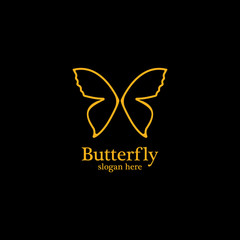 Golden butterfly on black background.logo template for beauty salon,spa salon,etc.