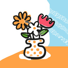 Flowers in vase. Hand drawn style illustration