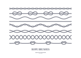 Set of nautical rope seamless patterns. Yacht style design. Vintage decorative elements. Template for prints, cards, fabrics, covers, flyers, menus, banners, posters and placard. Vector illustration.