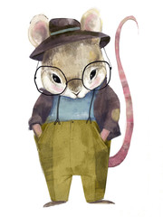 Panele Szklane  cute little mouse girl with blue sweater
