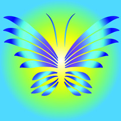 Vector art with the image of a butterfly on the background of the sun and blue sky. Image using gradients.