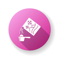 Washing powder purple flat design long shadow glyph icon. Cleaning product cardboard package, laundry detergent, dry linen bleach. Chemical substance, cleanser. Silhouette RGB color illustration